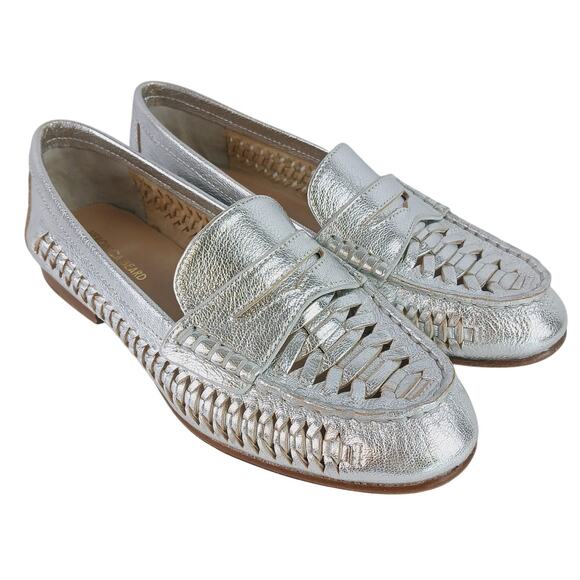 Veronica Beard SZ 7 Woven Penny Loafer In Silver $375 - Picture 2 of 10